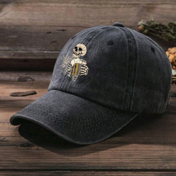 UNISEX Skeleton Holding Beer Grey Hat 🤘🍺 - Picture 2 of 4